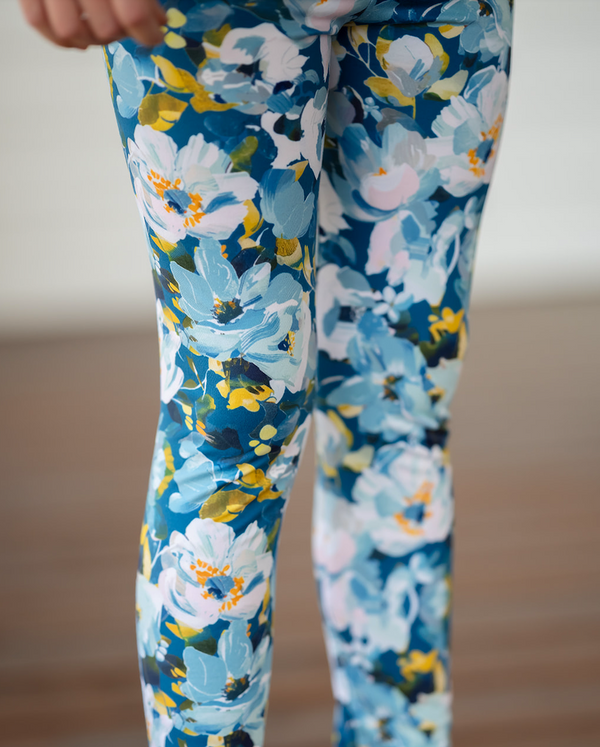 Teal Ruffle Long-Sleeve Top & Floral Flare Leggings