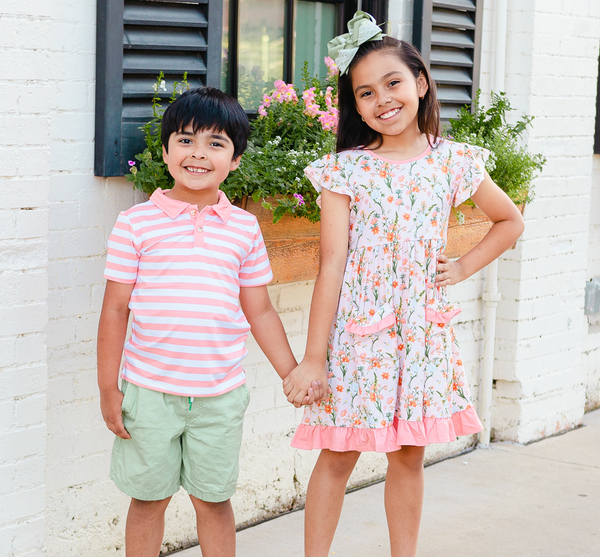 Coral Audrey Floral Patch-Pocket Dress
