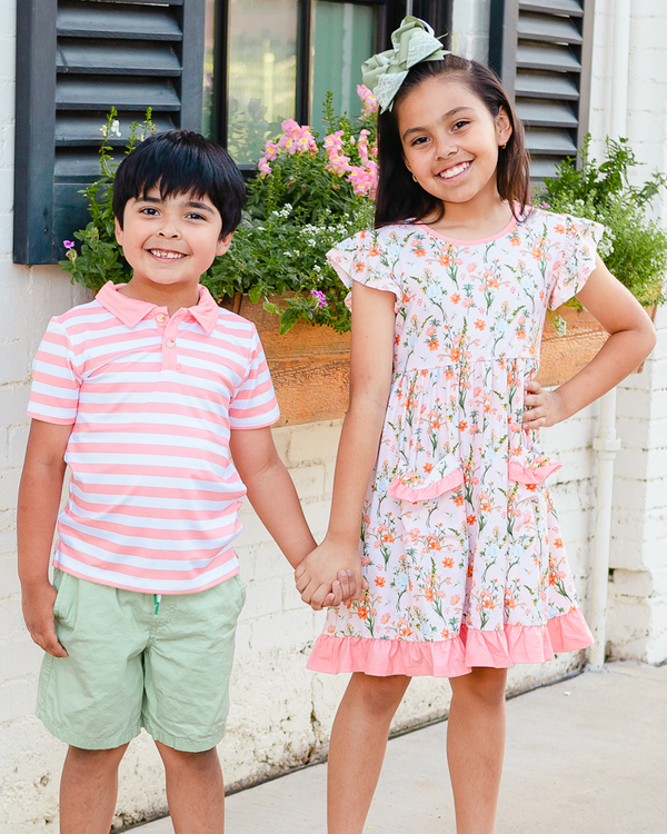 Coral Audrey Floral Patch-Pocket Dress