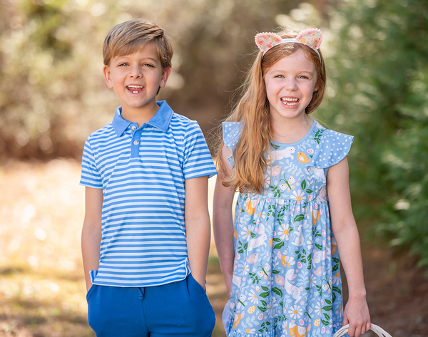 Ice Blue Bunny Flower Angel-Sleeve Dress