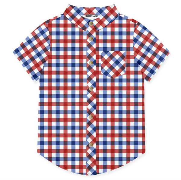 Kids Blue & Red Check Short-Sleeve Button-Up