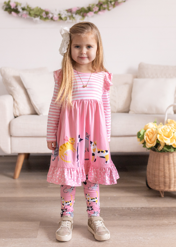Pink Kitty Lounge Angel-Sleeve Dress & Leggings