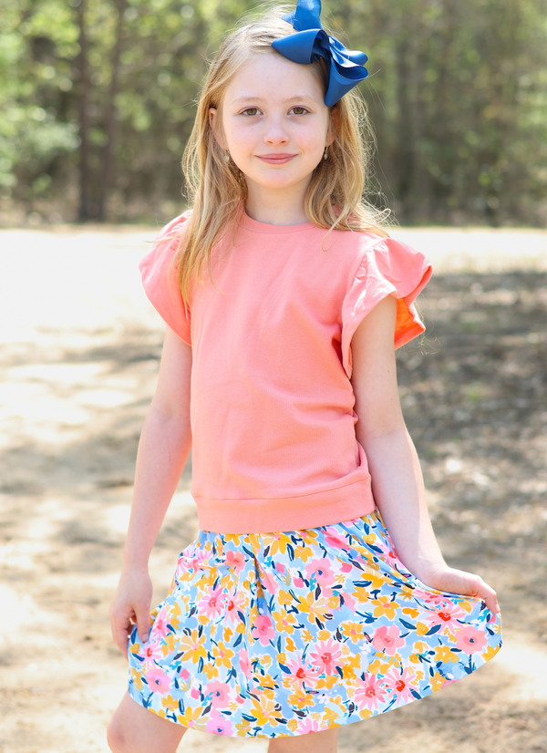 Coral Fr Terry Top & Floral Filigree Skort