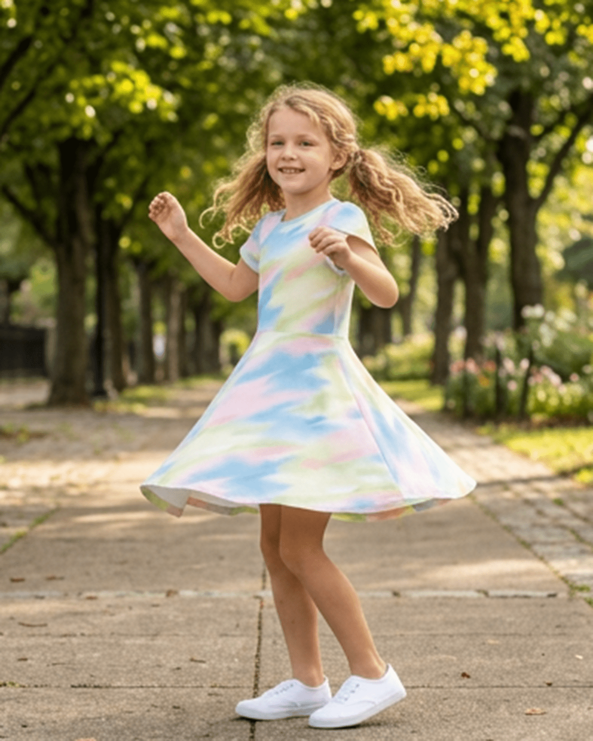 Kids Blue & Yellow Tiedye Fit'n Flare Dress