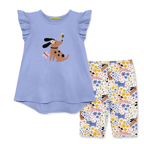 Periwinkle Angel-Sleeve Top & Dog Bike Shorts