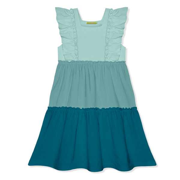 Nile Blue Color Block Tiered Dress