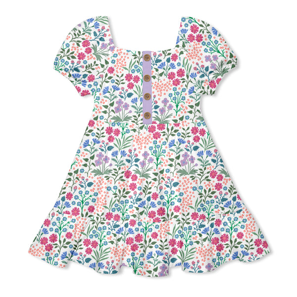 Purple Spring Things Ruffle-Hem A-Line Dress