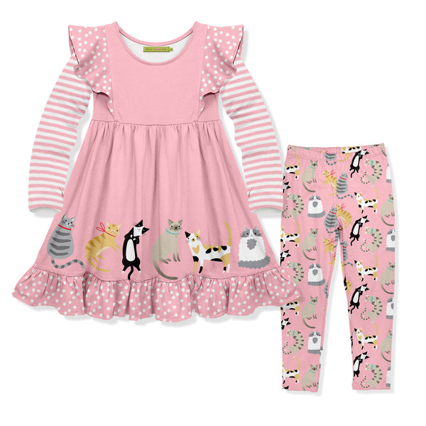Pink Kitty Lounge Angel-Sleeve Dress & Leggings