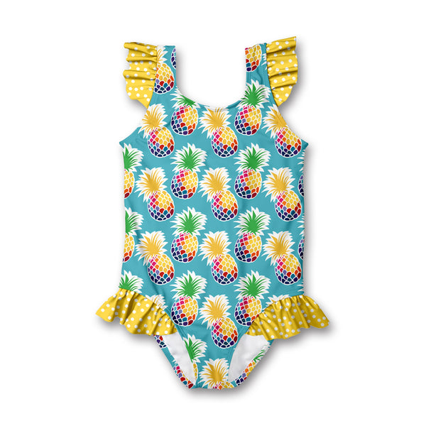 Turquoise Sunny Pineapple Ruffle-Accent One-Piece