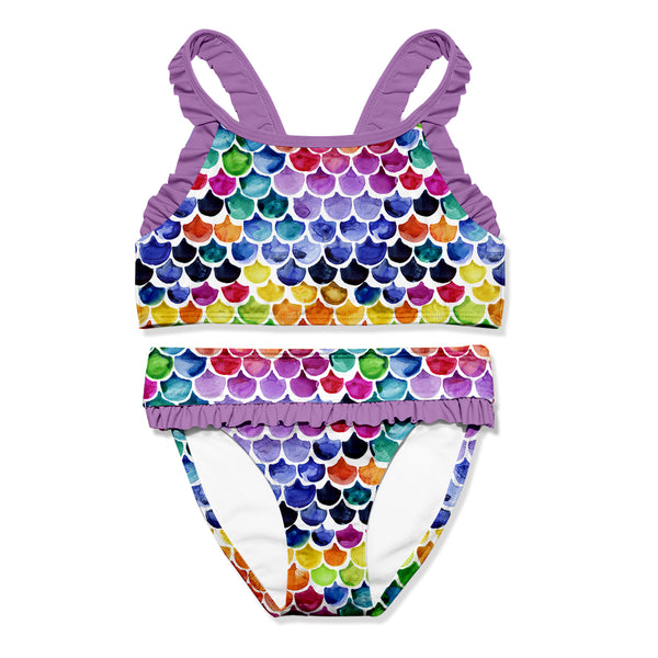Purple Mermaid-Scale Ruffle Tankini
