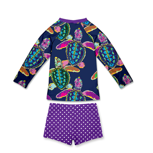 Navy & Purple Turtle Dot Long-Sleeve Rashguard Set