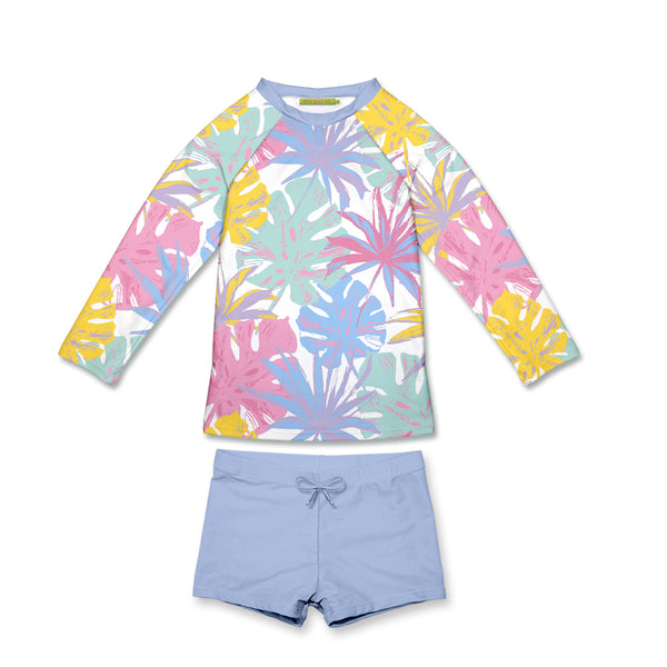 Periwinkle Tropical Pastels Long-Sleeve Rashguard Set