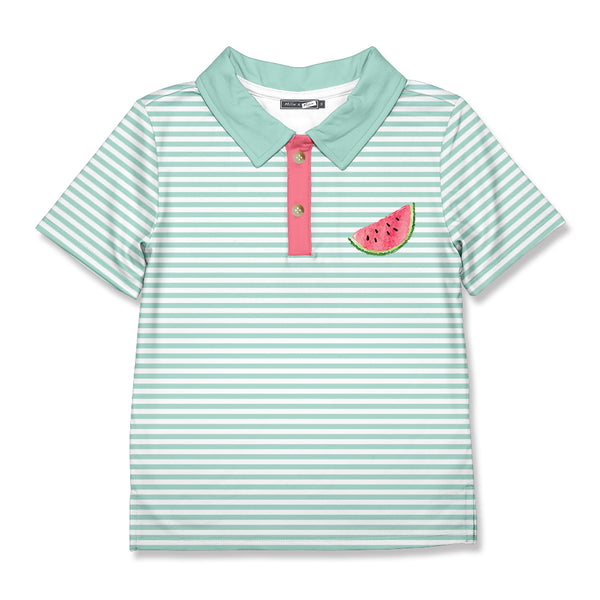 Millie & Maxx | Turquoise Stripe Watermelon Polo Top