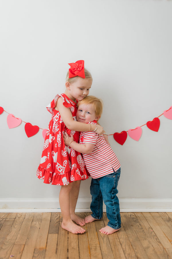 Red Hearts Angel-Sleeve Dress