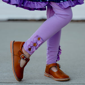 Millie Loves Lily Girls Solid Ruffle Legging Set with Button Accent, Caramel/Purple/Navy/Grey