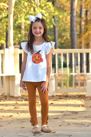 Cream Pumpkin Hi-Low Top & Caramel Cafe Button Leggings