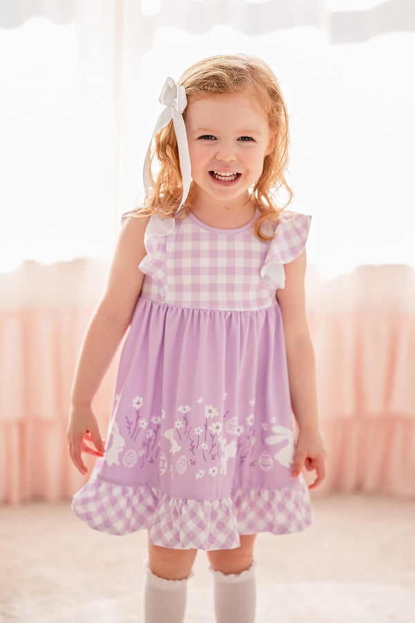 Lilac Bunny Flower Angel-Sleeve Dress