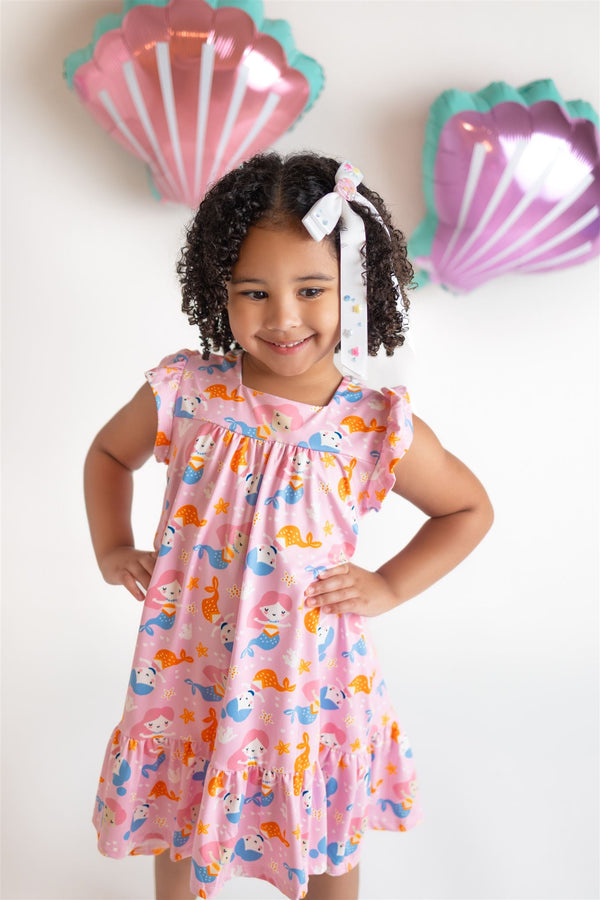Pink Mermaid Swim Ruffle Hem Dress
