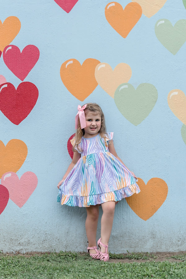 Periwinkle Zebra Stripe Angel-Sleeve Dress