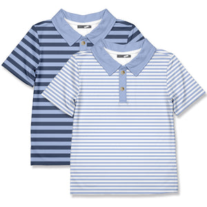 Boys' Navy & Blue Stripe & Periwinkle Stripe Polo Shirts,Big Boy,2-PCS