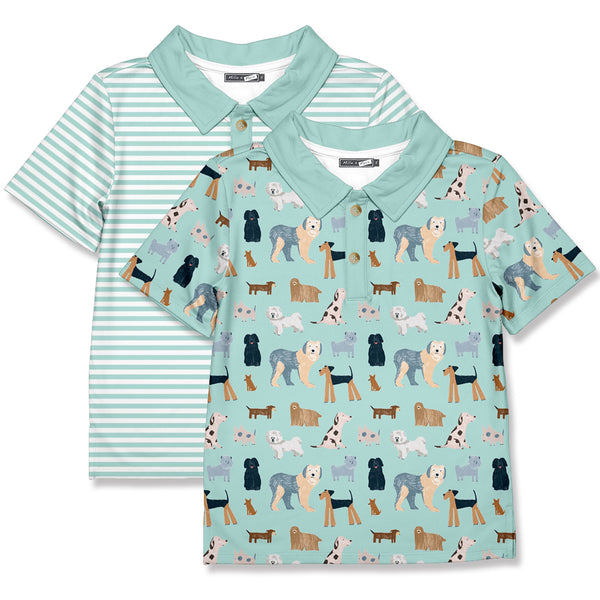 Millie Loves Lily Boys' Mint Stripe & Dog Print Polo Shirts