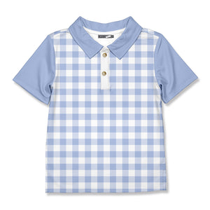 Millie loves Lily Boys Blue Check Short Sleeve Polo Shirt