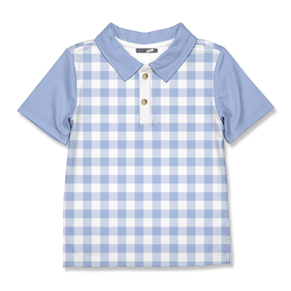 Millie loves Lily Boys Blue Check Short Sleeve Polo Shirt
