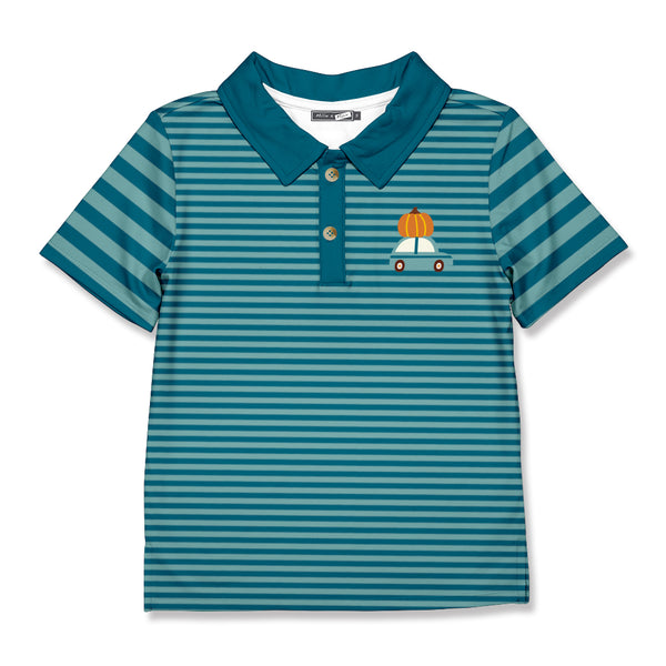 Teal Stripe Pumpkin Truck Polo