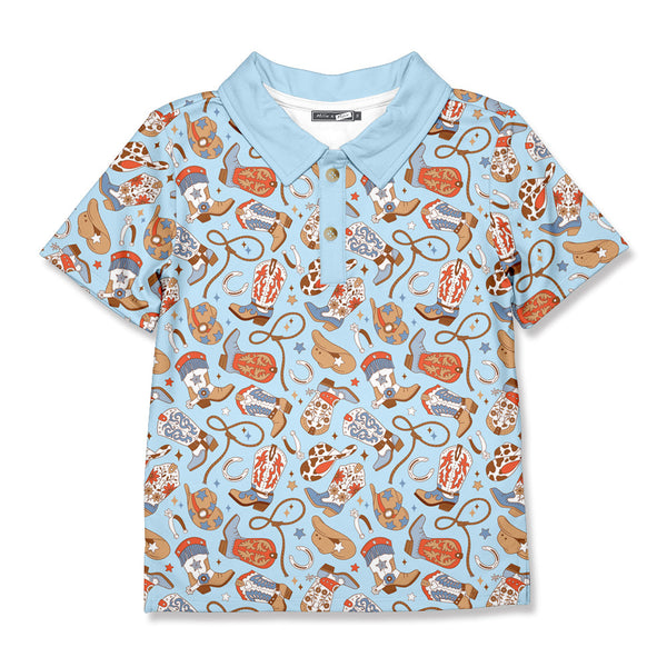 Kids Light Blue Howdy Boots Polo