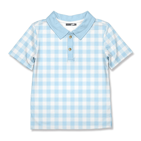 Kids Lt Blue & White Check Polo