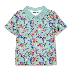 Kids Mint Tie Dye Turtles Polo