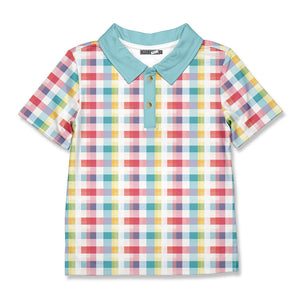 Kids Mint Mid Tone Check Polo