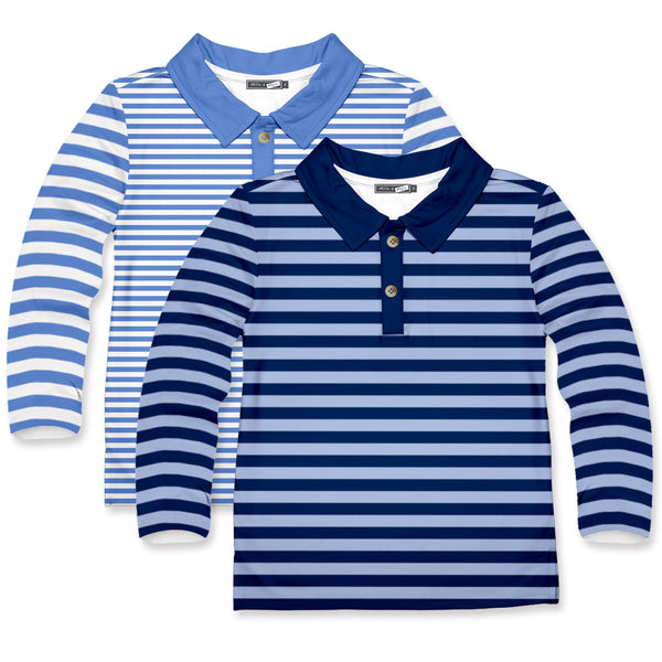 Boys' Marina Blue Stripe & Navy Stripe Polo Shirts,Big Boy,2-PCS