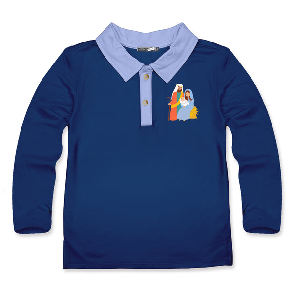 Navy Nativity Long-Sleeve Polo