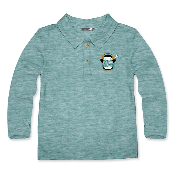 Nile Blue Heather Penguin Skate Long Sleeve Polo