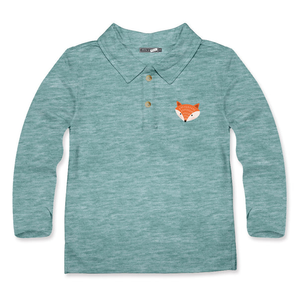 Kids Nile Blue Heather Fox Long-Sleeve Polo