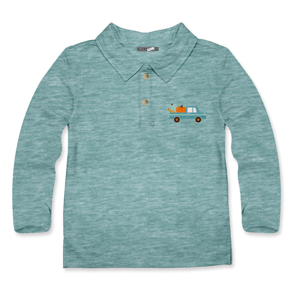 Kids Nile Blue Heather Truck Long-Sleeve Polo