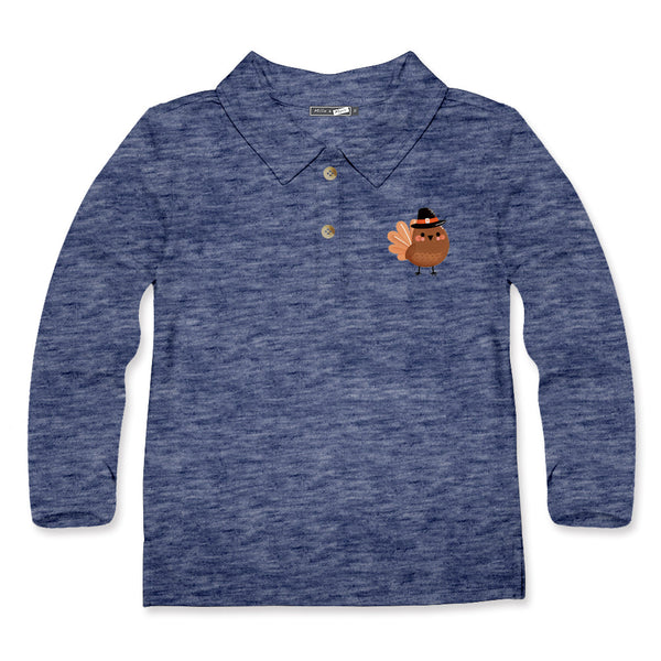 Kids Navy Heather Tom Turkey Long-Sleeve Polo
