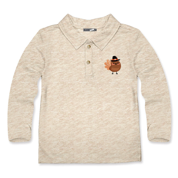 Kids Oatmeal Heatherr Turkey Long-Sleeve Polo