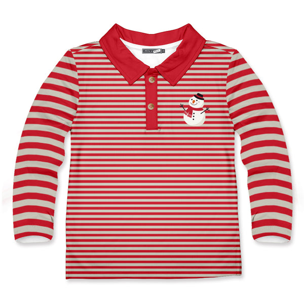 Red Stripe Snowman Long-Sleeve Polo