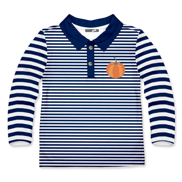 Navy Stripe Pumpkin Long-Sleeve Polo