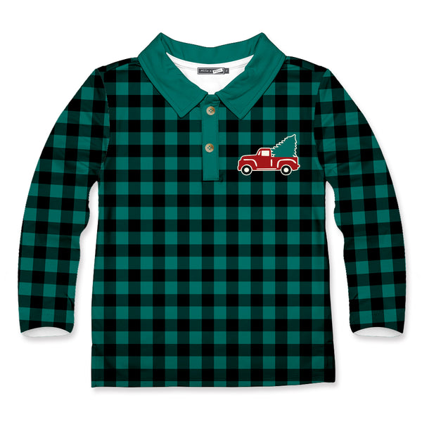 Ivy Green Check Truck Long-Sleeve Polo