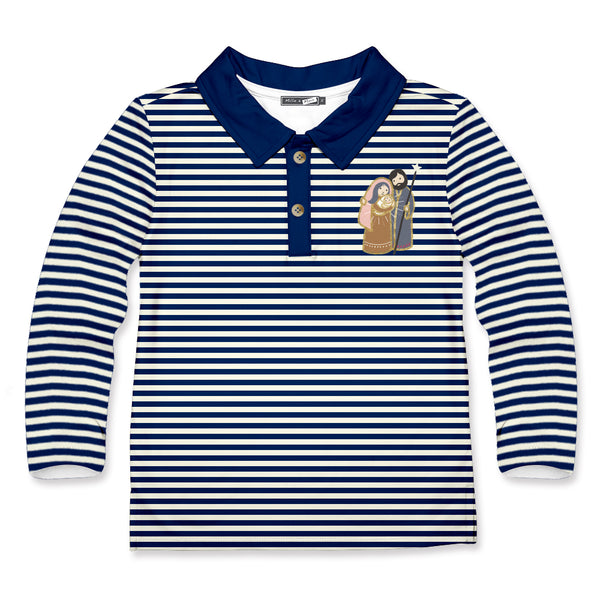 Navy Stripe Nativity Long-Sleeve Polo