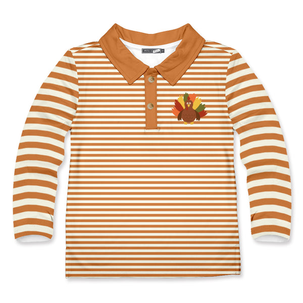 Rust Stripe Turkey Long-Sleeve Polo