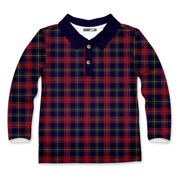 Dark Navy Holiday Tartan Long-Sleeve Polo