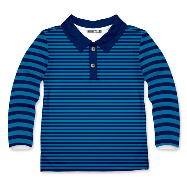 Navy & Marina Blue Stripe Long-Sleeve Polo