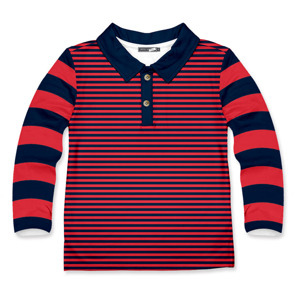 Red Stripe Long-Sleeve Polo