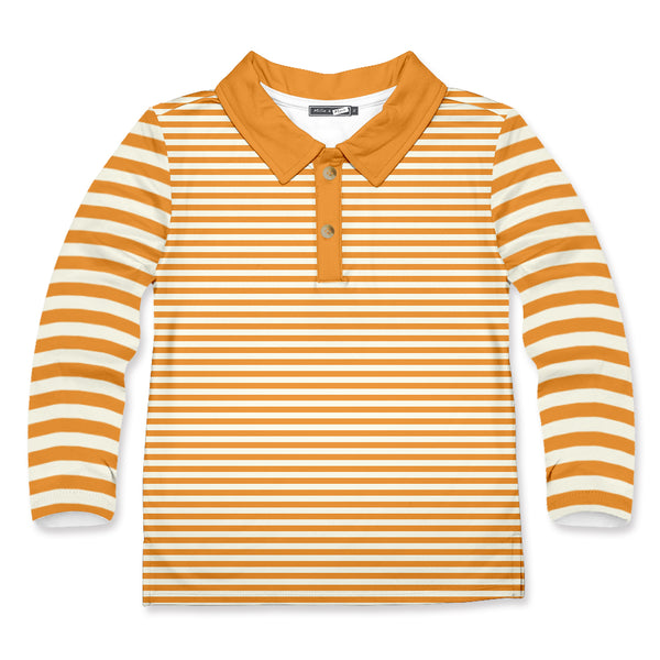 Orange & Cream Stripe Long-Sleeve Polo