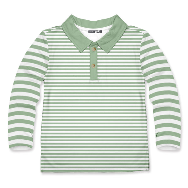 Sage & White Stripe Long-Sleeve Polo