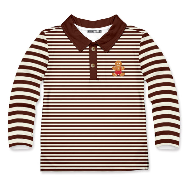 Burgundy Stripe Gingerbread Long-Sleeve Polo